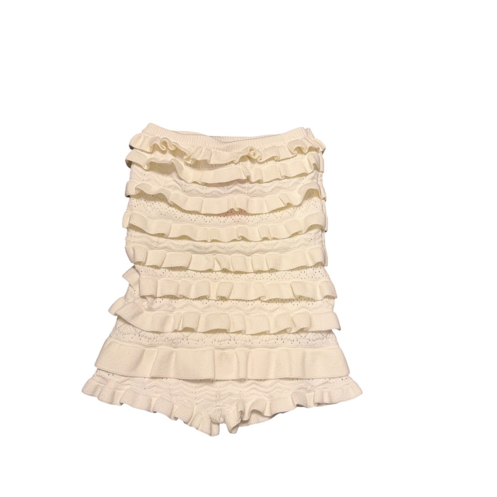 Edikted Cream Ruffled Pointelle Knit Strapless Romper XS/S New With Tags